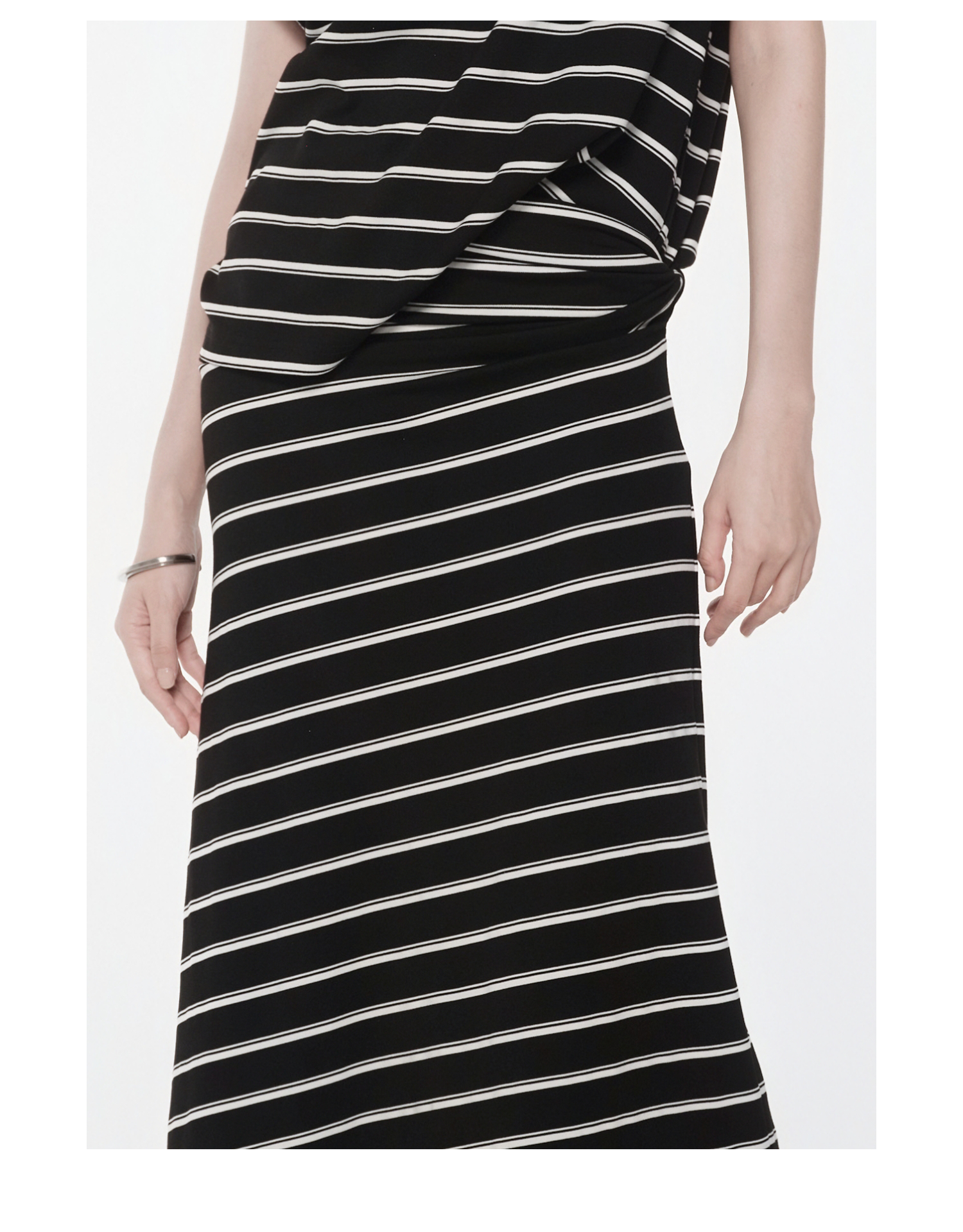 KIMUSSO “Ink & Ivory” Relaxed Striped Slim-Fit Maxi Dress — Original Designer Piece