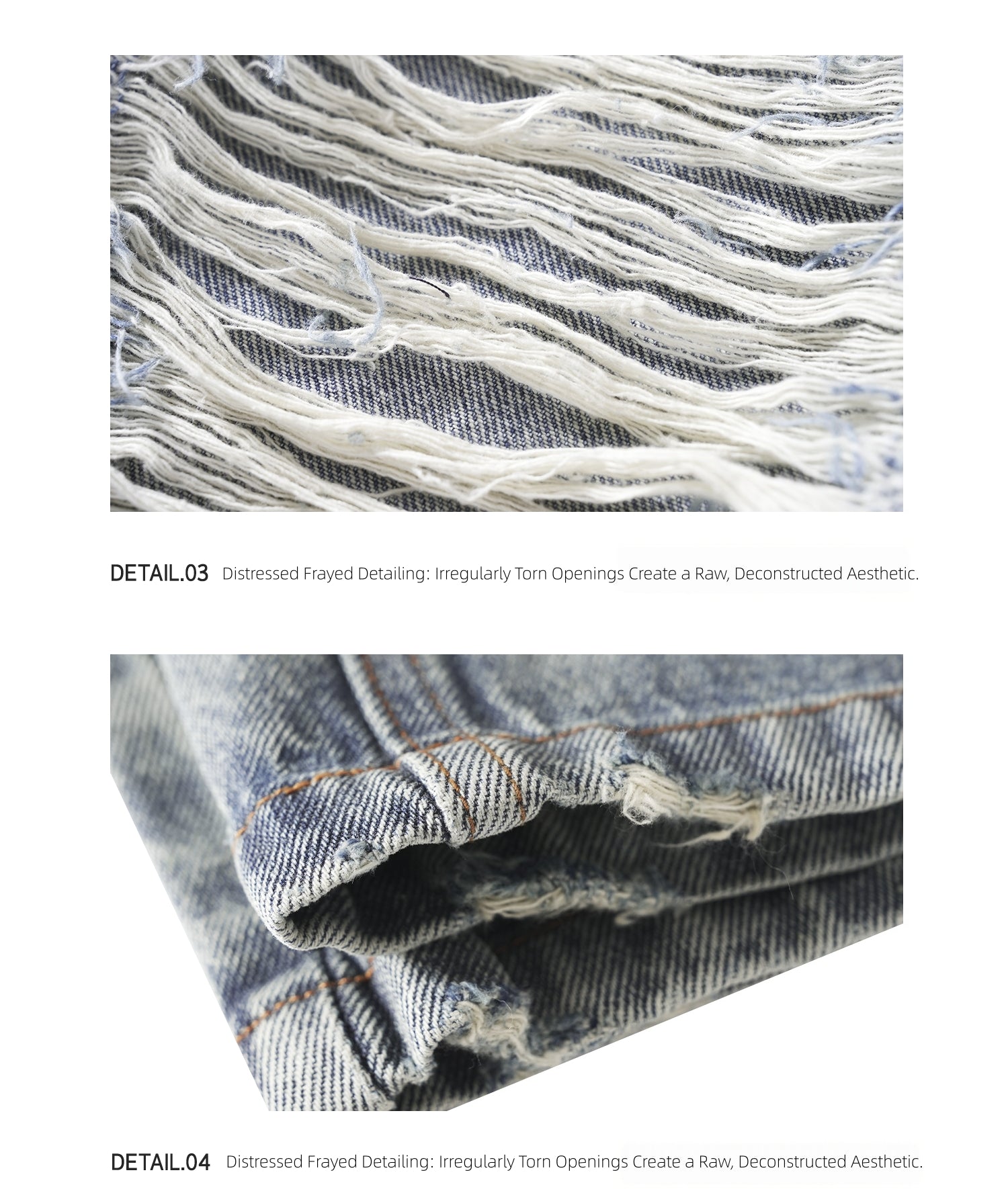 KIMUSSO Layered-Waist Distressed Denim Trousers with a Straight-Leg Silhouette