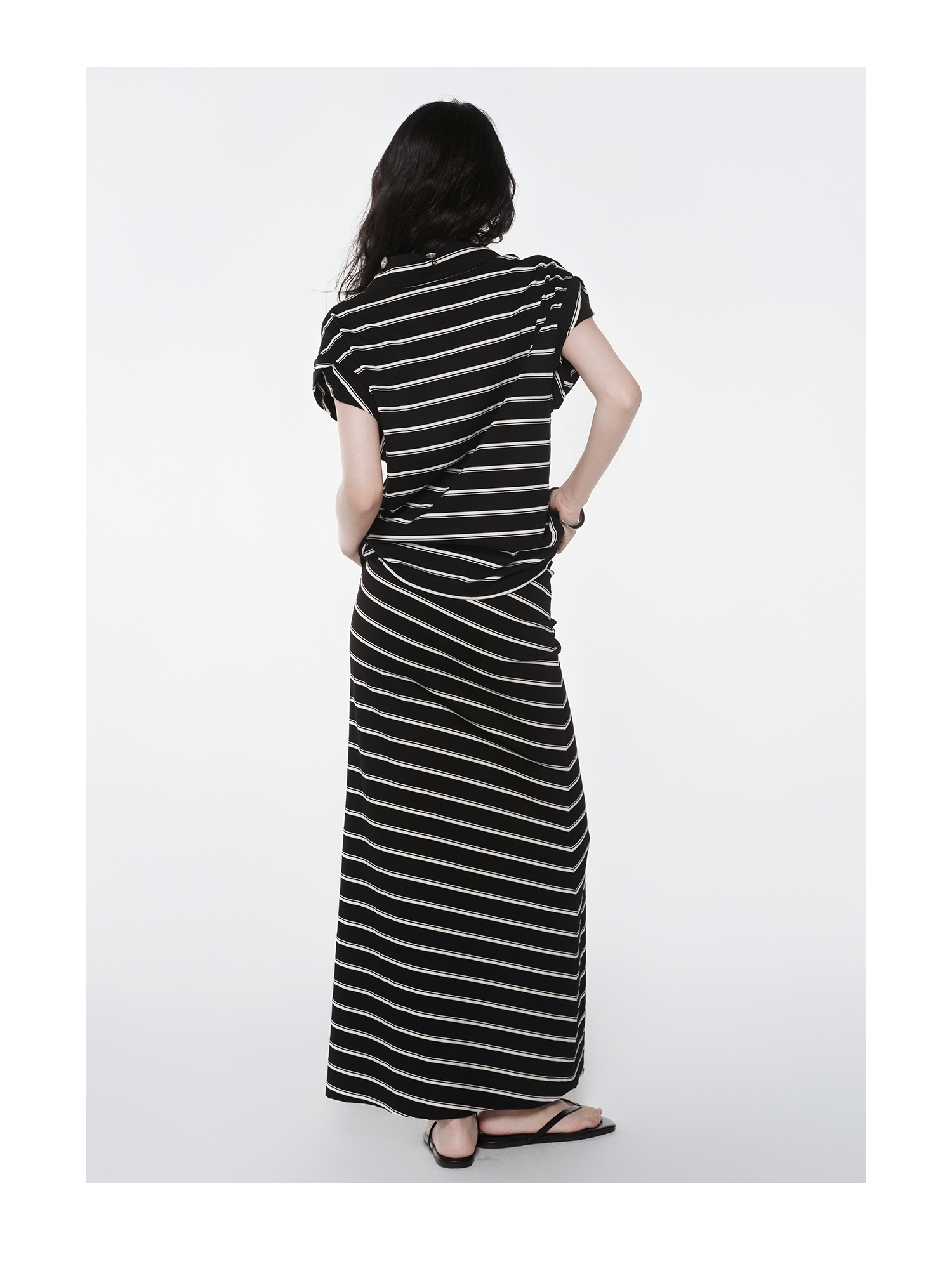 KIMUSSO “Ink & Ivory” Relaxed Striped Slim-Fit Maxi Dress — Original Designer Piece