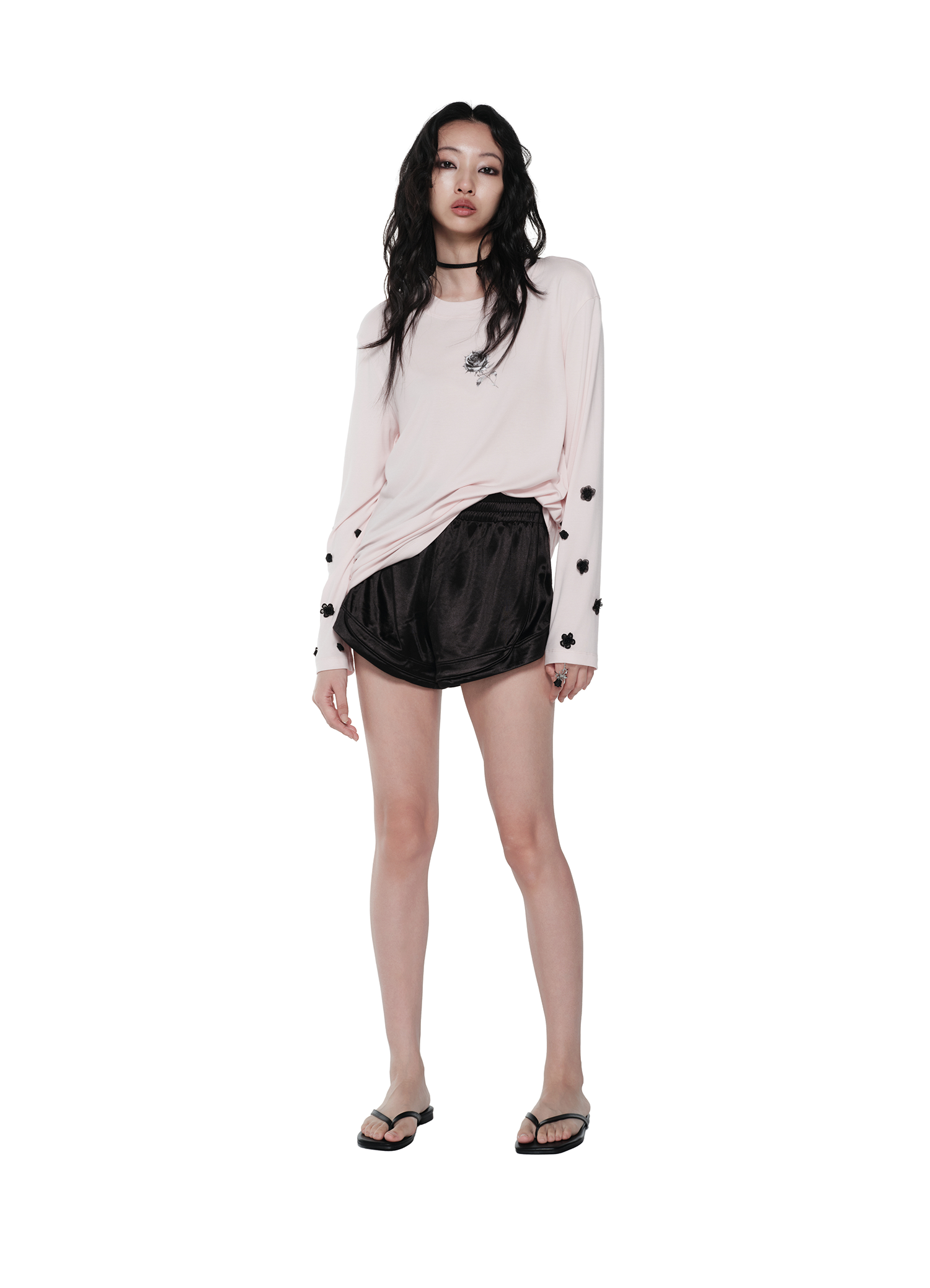KIMUSSO Ice Thorn Rose 3D Floral Long-Sleeve Top