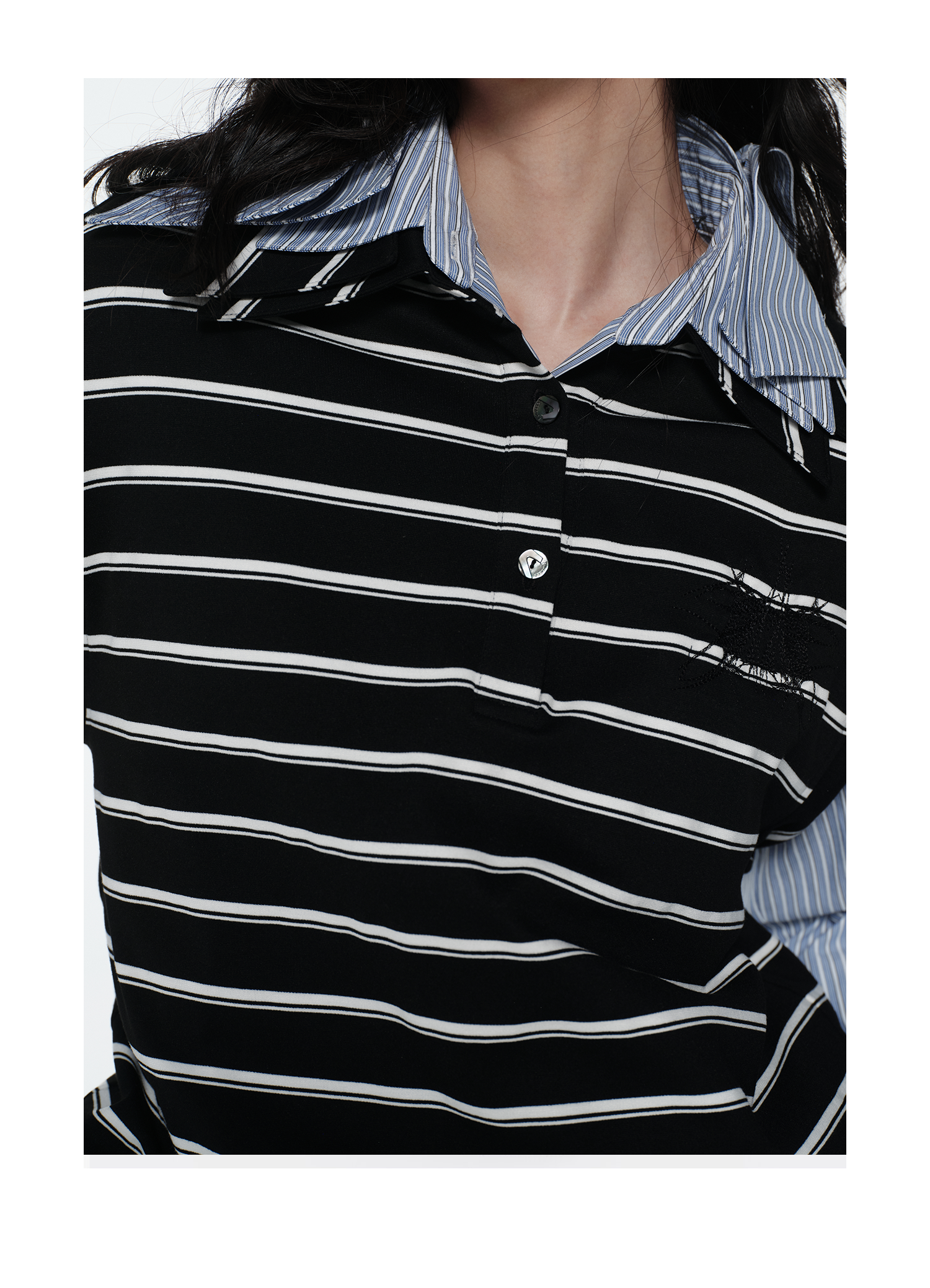 Layered Collar Striped Polo Top | KIMUSSO