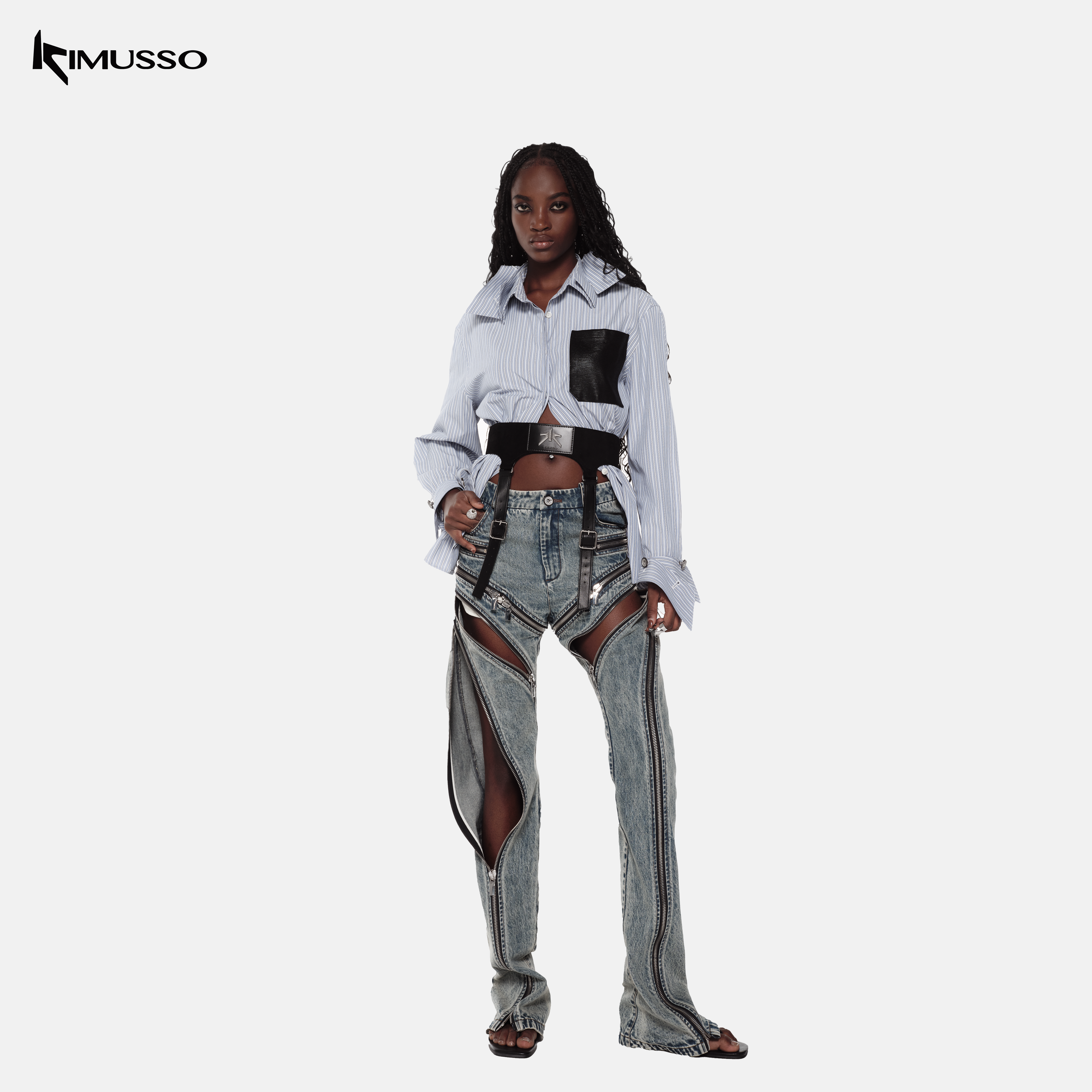 KIMUSSO Signature Black Punk-Inspired Statement Waist Belt