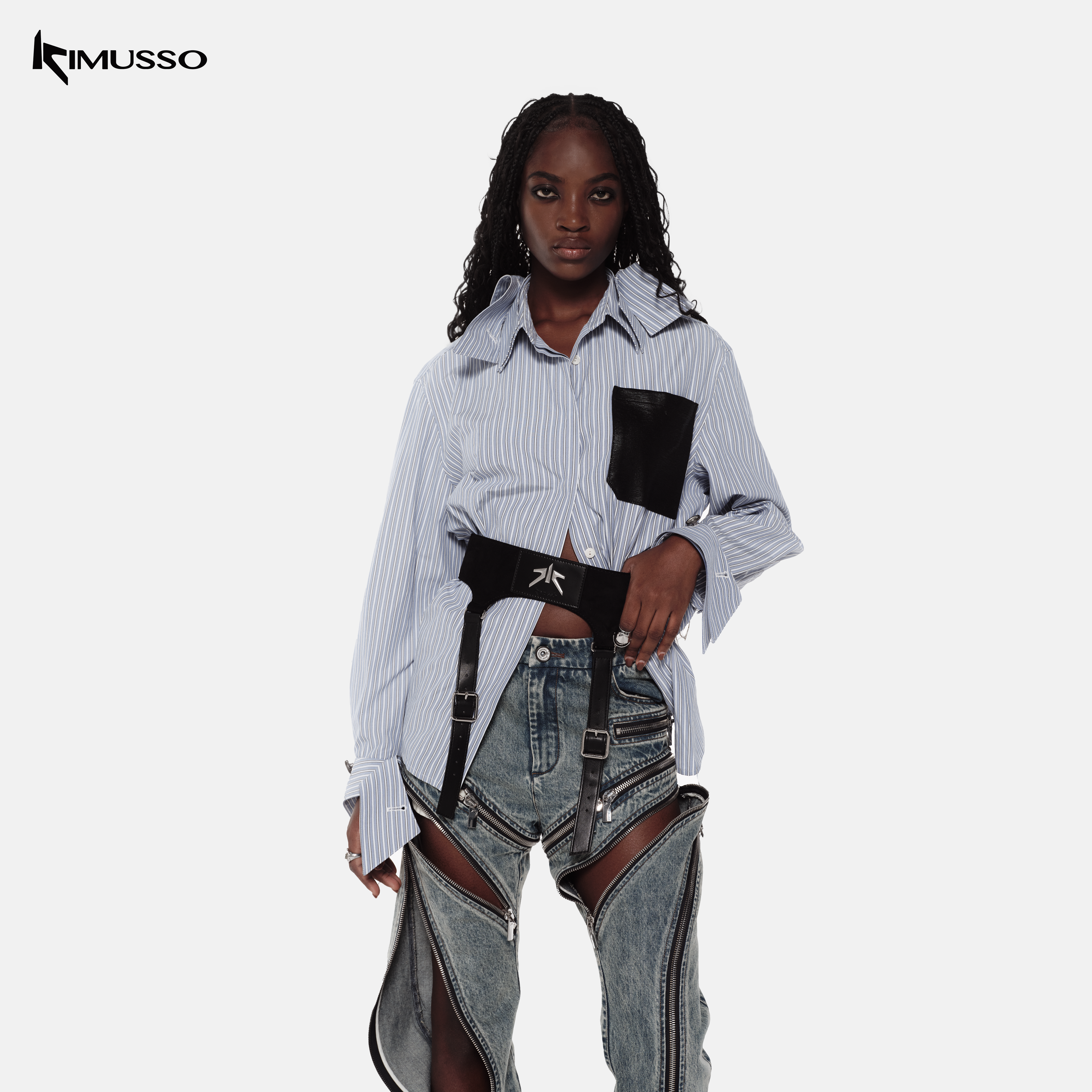 KIMUSSO Signature Black Punk-Inspired Statement Waist Belt