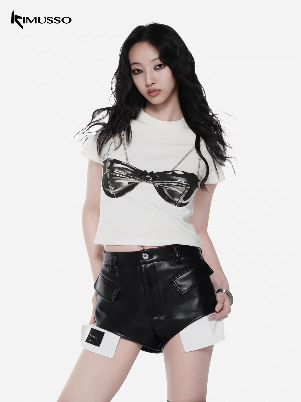 KIMUSSO Patent leather underwear printed T