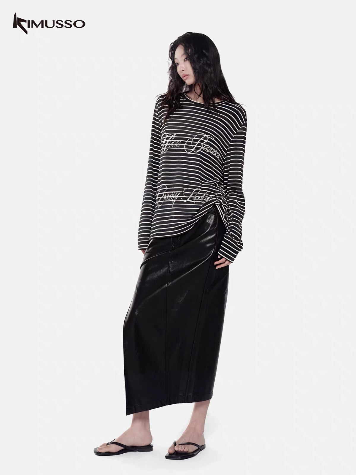KIMUSSO “Tencel Wool Wide Neck Long Sleeve T-Shirt”
