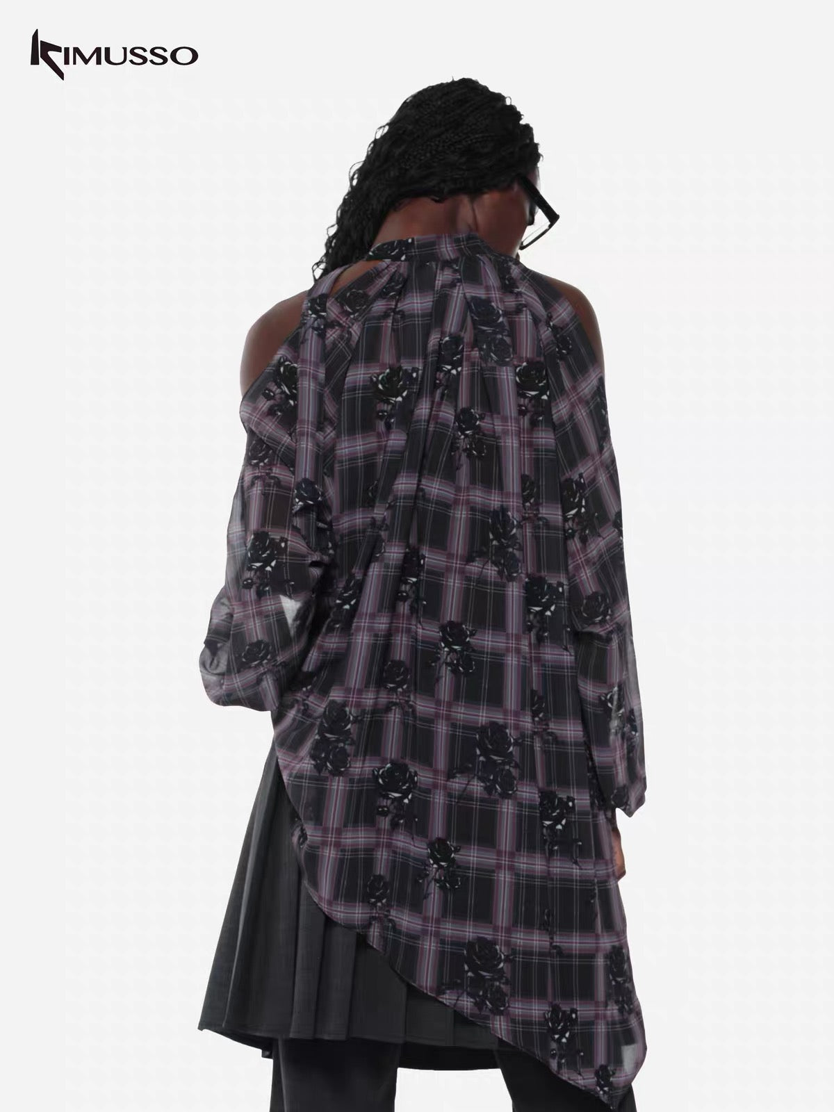 KIMUSSO Thorn checkered shadow off-the-shoulder top