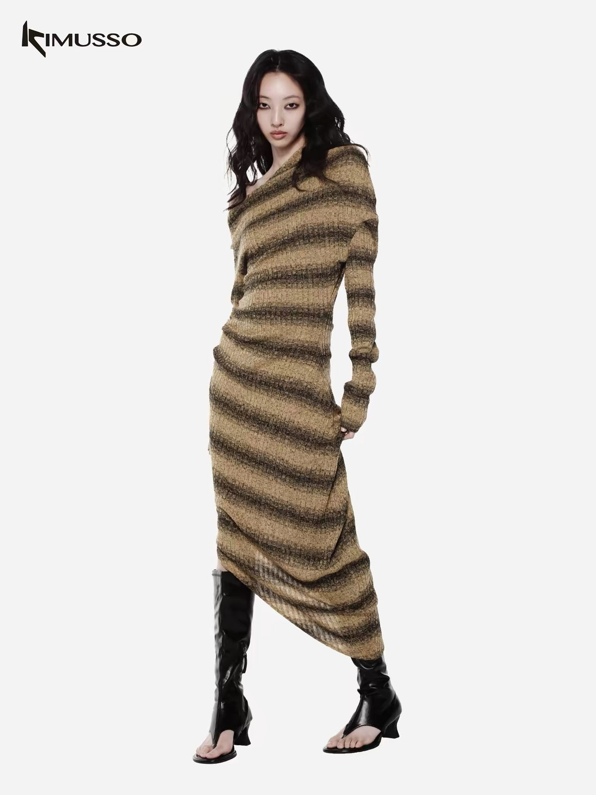 KIMUSSO Streaming striped striped knitted skirt