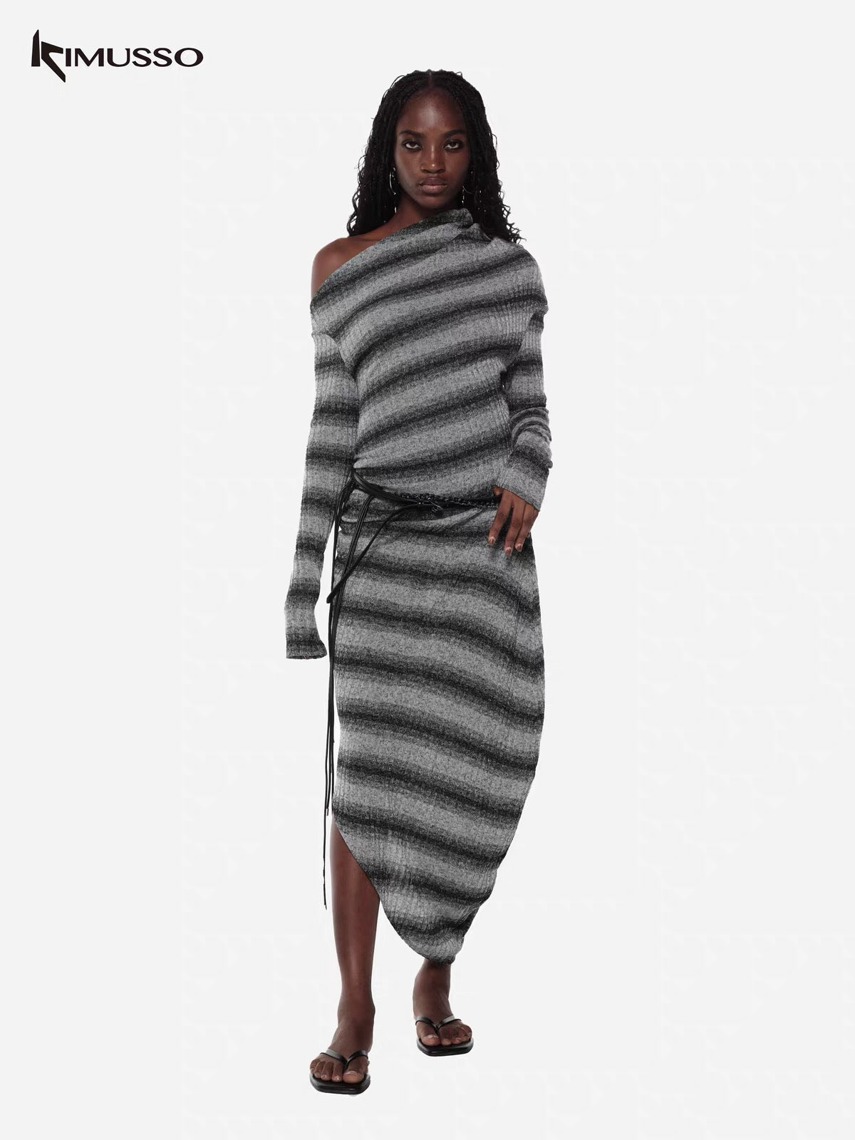 KIMUSSO Streaming striped striped knitted skirt