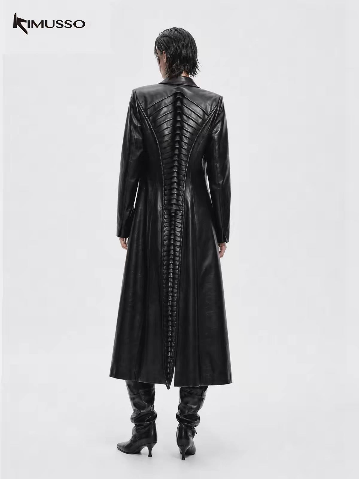 KIMUSSO keel long leather windbreaker