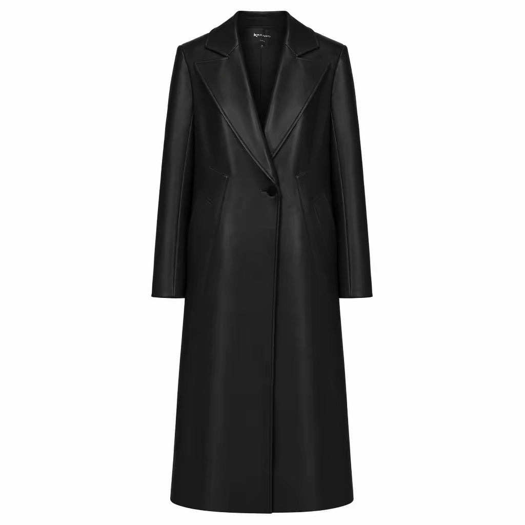 KIMUSSO keel long leather windbreaker