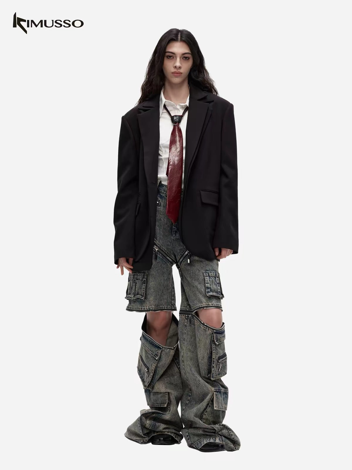 KIMUSSO Zippered workwear wide-leg pants