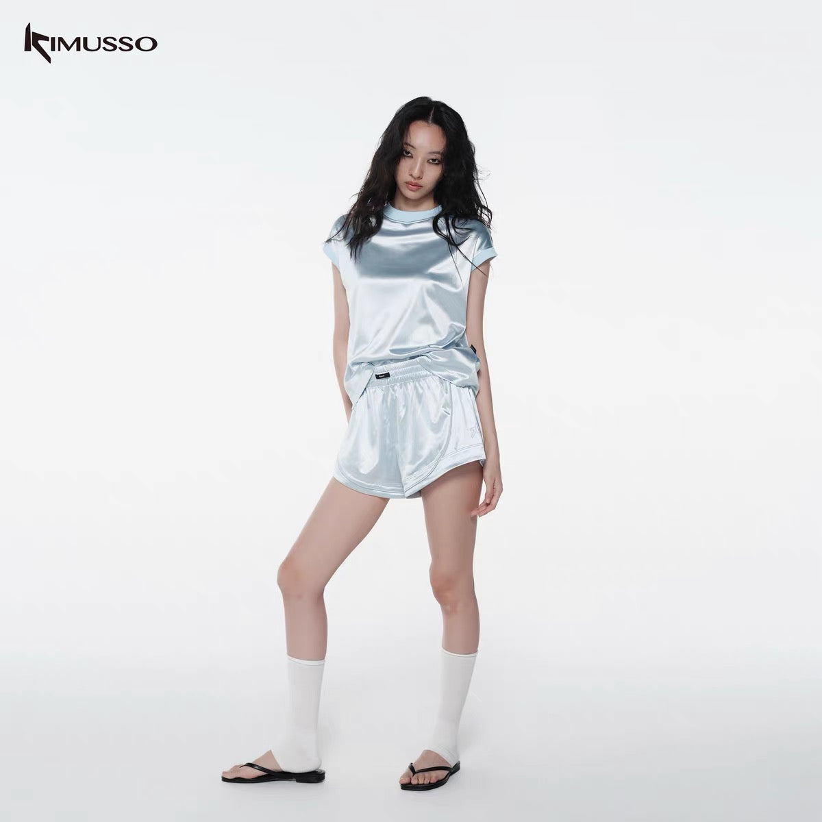 KIMUSSO "Floating Satin" Loose Sports Shorts