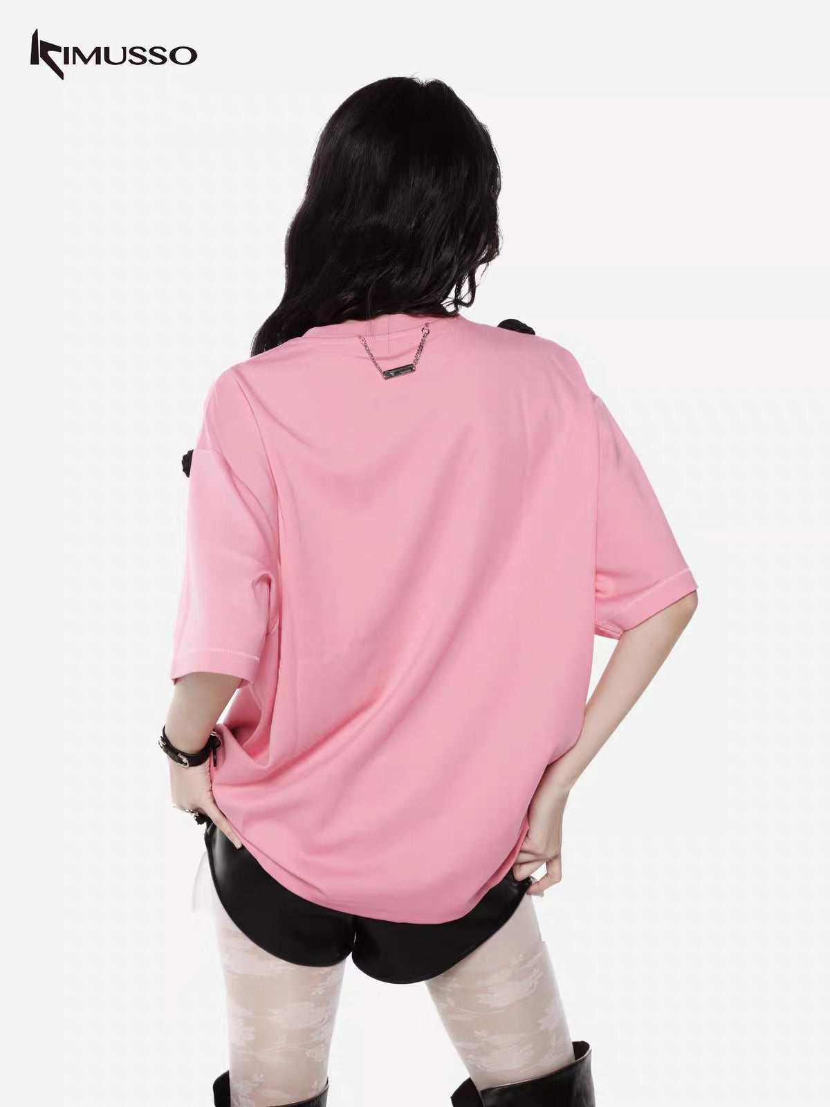 KIMUSSO "three-dimensional rose" loose short-sleeved all-cotton