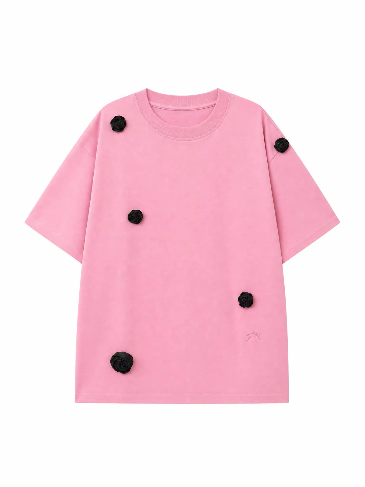 KIMUSSO "three-dimensional rose" loose short-sleeved all-cotton