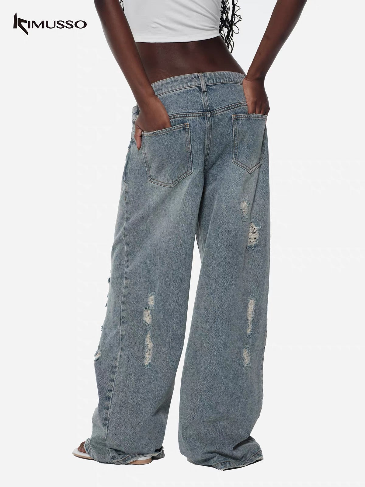 KIMUSSO layered waisthole jeans