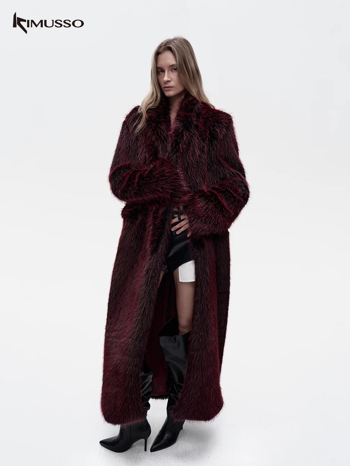KIMUSSO "over the mountain" fur burgundy coat
