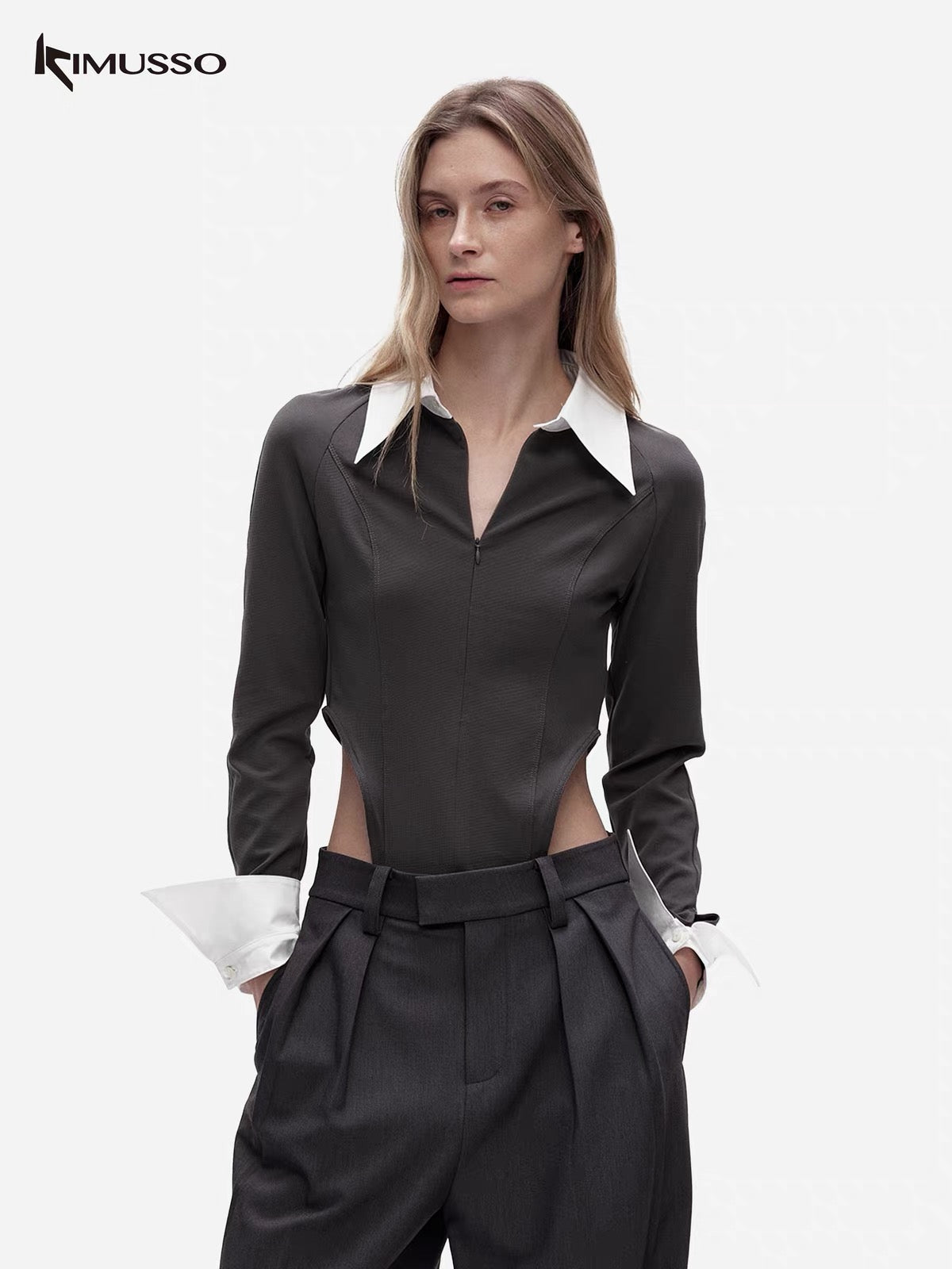 KIMUSSO "over the mountain" knitted long-sleeved waist shirt
