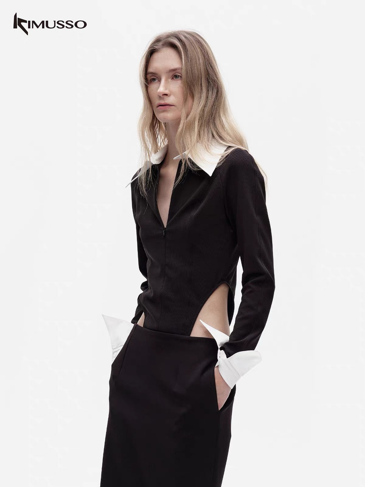 KIMUSSO "over the mountain" knitted long-sleeved waist shirt