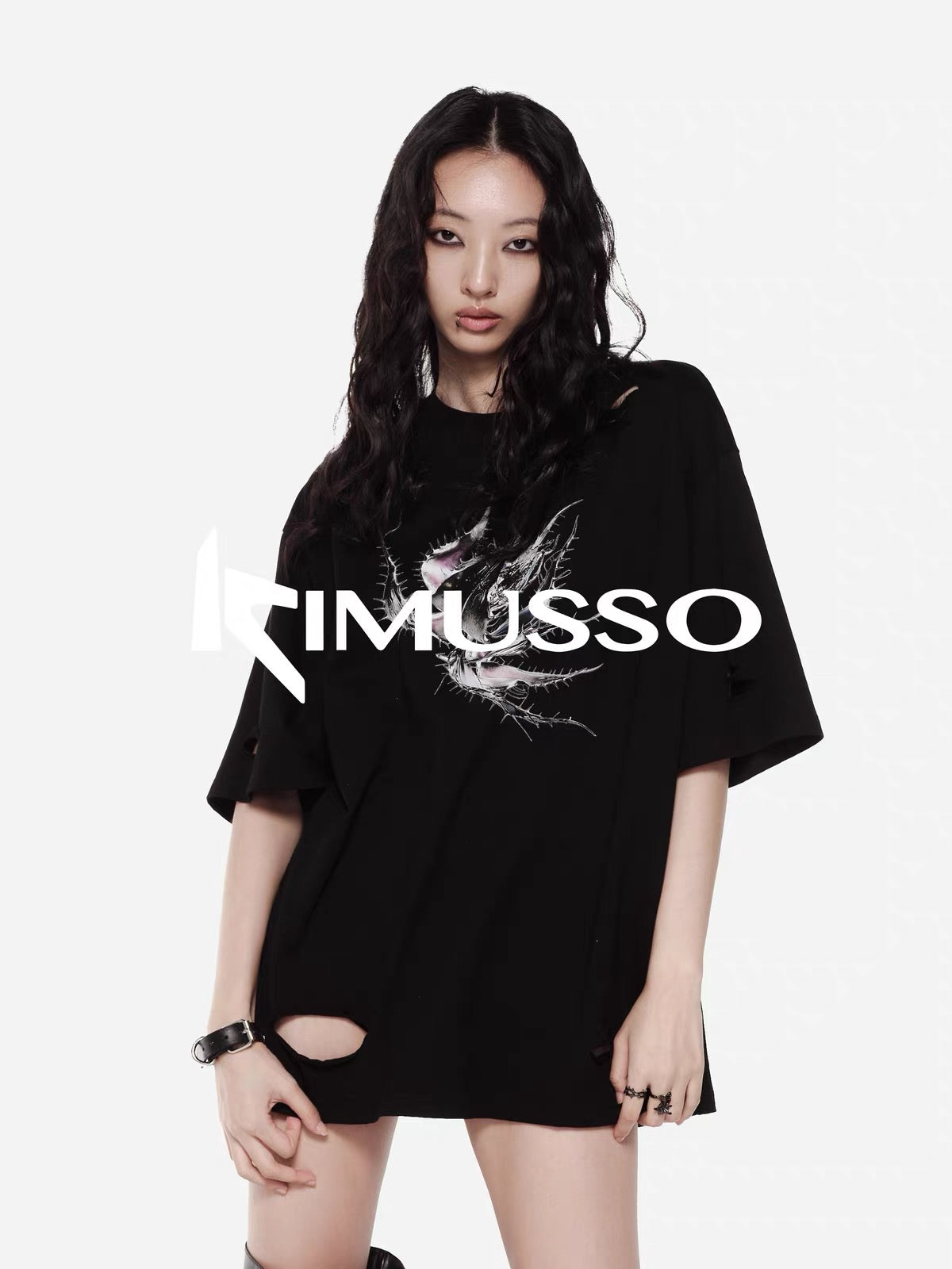 KIMUSSO Thorn Print Loose Short-sleeved T-shirt Women