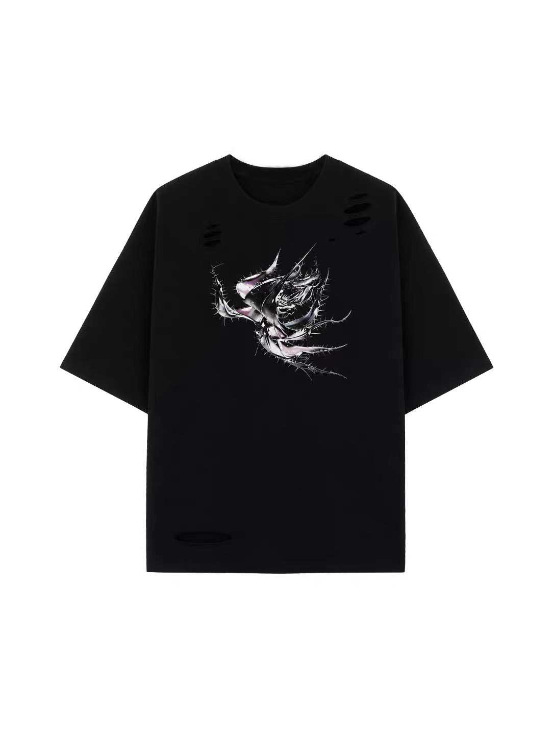 KIMUSSO Thorn Print Loose Short-sleeved T-shirt Women