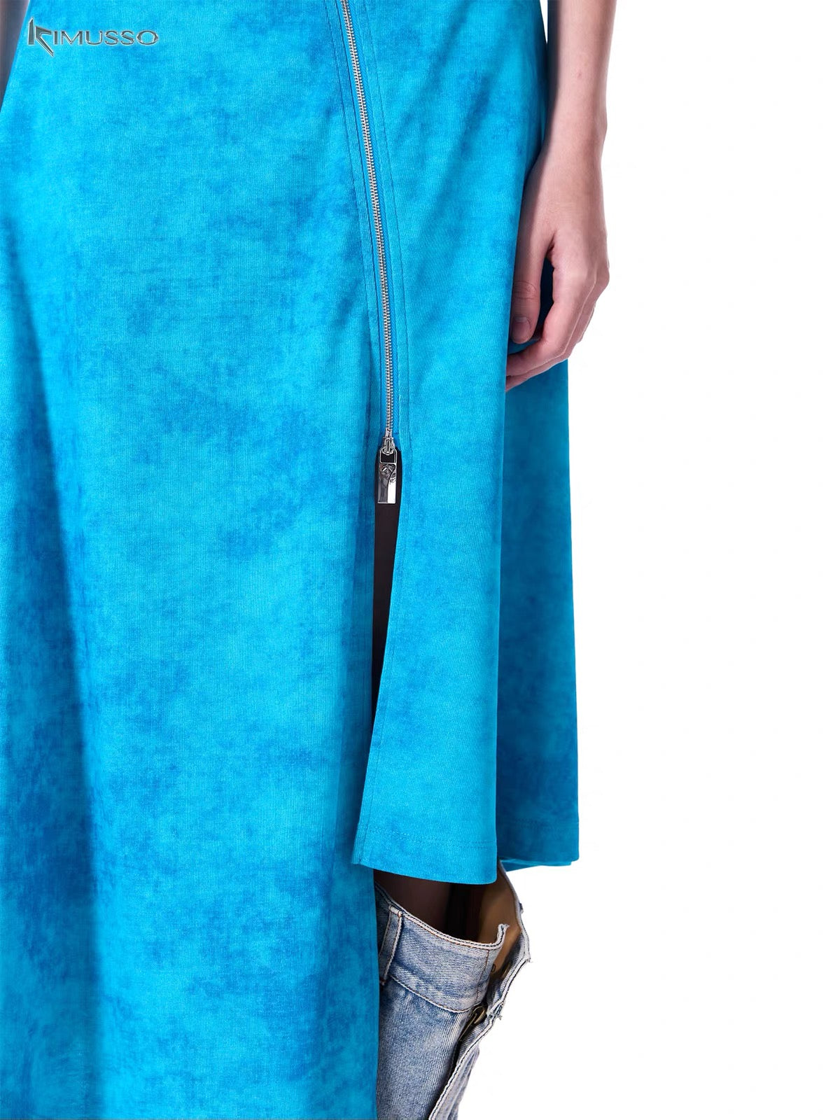 KIMUSSO Irregular Zipper Ink Dot Long Skirt Women
